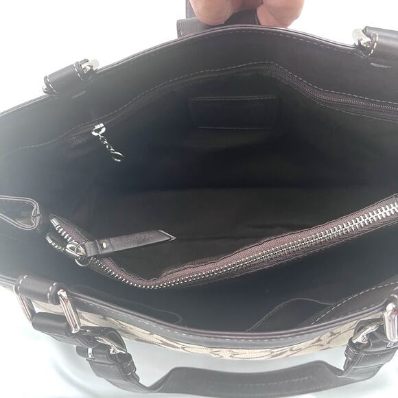 Coach Hampton Shoulder Handbag Purse Brown Signature C Jacquard & Leather - Picture 8 of 13